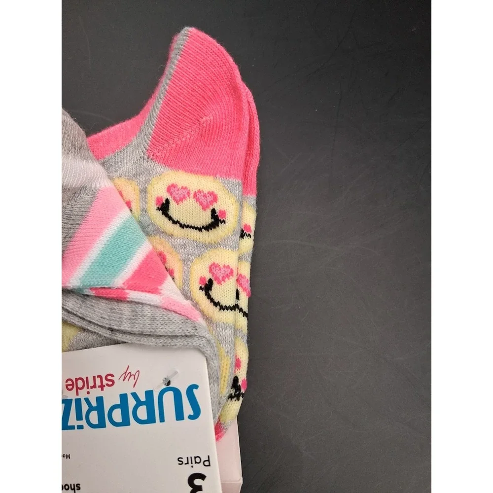 Surprize By Stride Rite Toddler Socks Love Emojis & Stripes Shoe Size 1-7